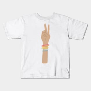 Rainbow 60's Peace Hand Sign Kids T-Shirt